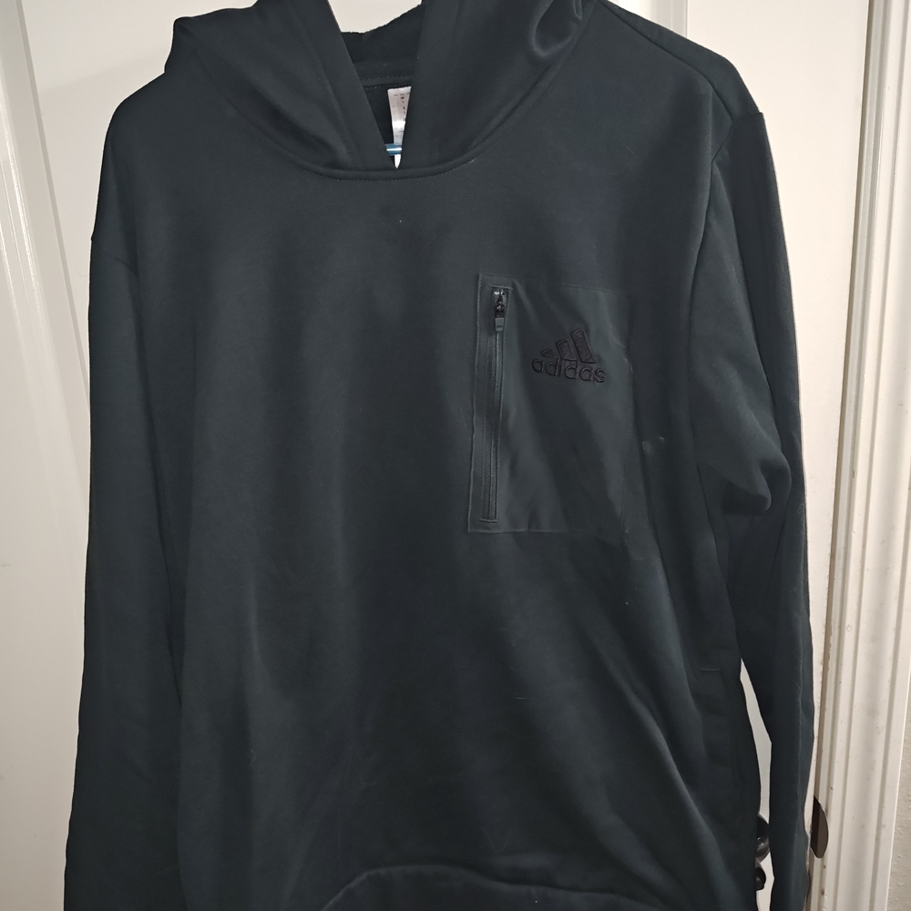 Adidas Forrest Green Pullover Hoodie with Chest Zip Pocket – Men’s Size L